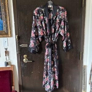 Vintage Victoria's Secret Dark Floral Satin Robe. Size Small